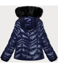 Krótka pikowana damska kurtka zimowa z kapturem J Style śliwka (58M23068-4)