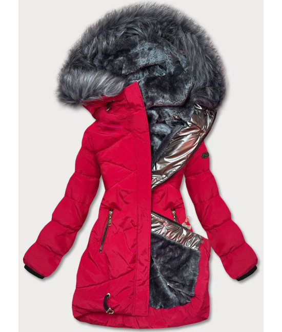 Prešívaná dámska zimná bunda MODA1015 červeno-grafitová veľkosť S