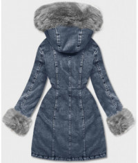 Damska kurtka jeansowa na futrzanej podszewce niebieski/szary (R8068-5009)