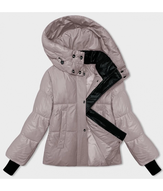 Puchowa kurtka damska zimowa z kapturem Glakate jasnoróżowa (LU-238191)