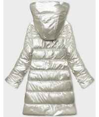 Metaliczna dopasowana zimowa kurtka damska Rosse Line perłowa (7227)