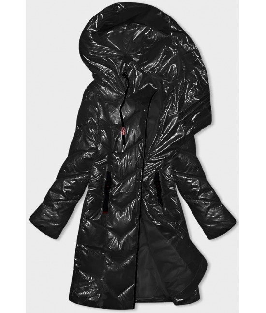 Metaliczna dopasowana zimowa kurtka damska Rosse Line czarna (7227)