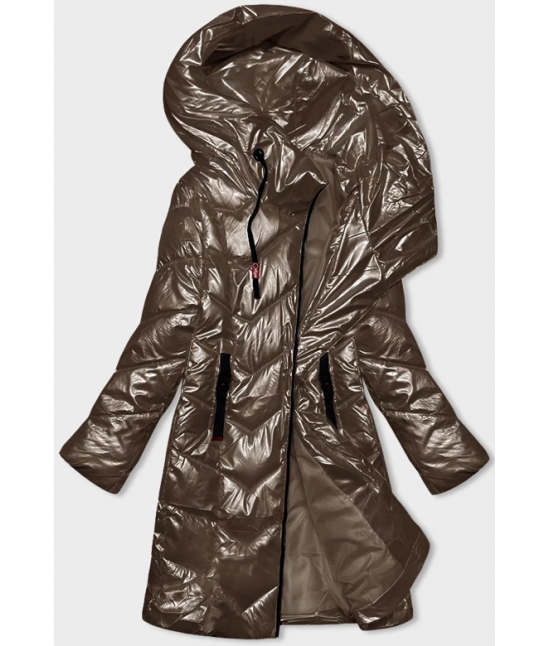 Metaliczna dopasowana zimowa kurtka damska Rosse Line brązowa (7227)