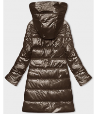 Metaliczna dopasowana zimowa kurtka damska Rosse Line brązowa (7227)