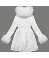 Damska pikowana kurtka zimowa na futerku Ann Gissy biała (AG1-3091)