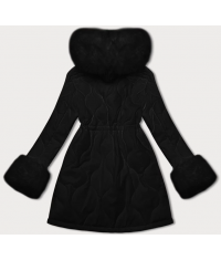 Damska pikowana kurtka zimowa na futerku Ann Gissy czarna (AG1-3091)