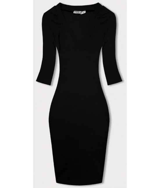 Dopasowana sukienka w prążki czarna (5579)