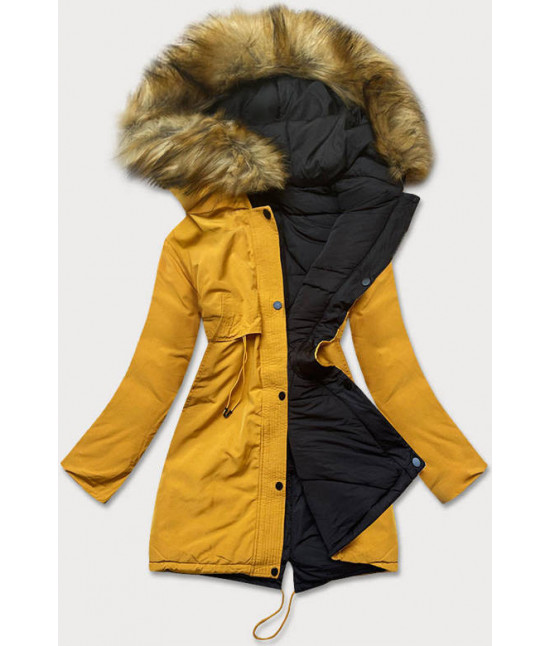 Dámska obojstranná zimná bunda MODA136 žlto-čierna