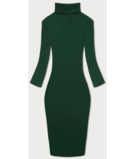 Dopasowana sukienka w prążki z golfem Rue Paris butelkowa zieleń (5133)