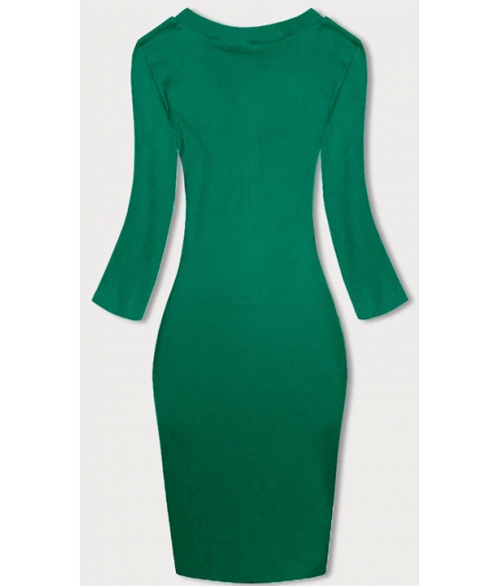 Dopasowana sukienka w prążki z okrągłym dekoltem zielona (5131-13)