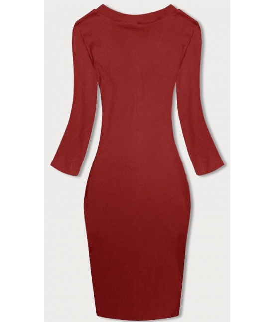 Dopasowana sukienka w prążki z okrągłym dekoltem czerwona (5131-09)