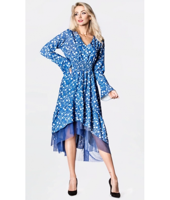 Zwiewna sukienka z ozdobnym dołem Ann Gissy niebieska (DLY017)