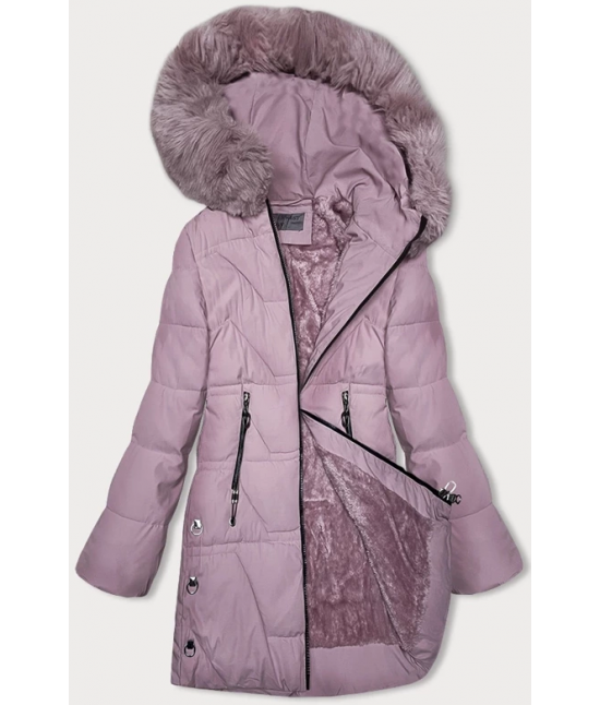 Damska zimowa kurtka na futrzanej podszewce S'west różowa (R8165-51)