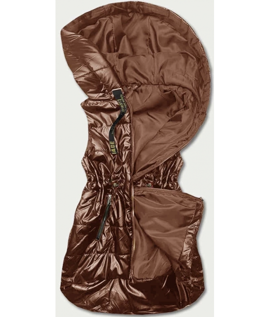 Dámska lesklá vesta s kapucňou MODA8131BIG karamelová