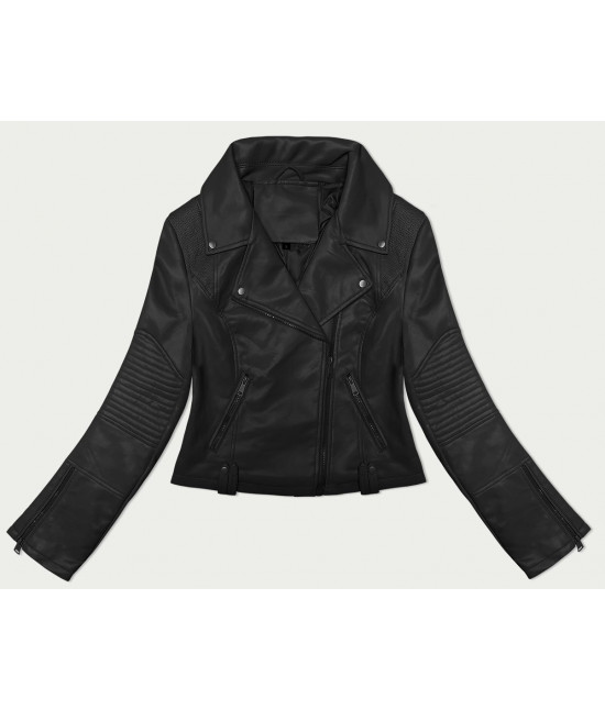 Dámska krátka koženková bunda s asymetrickým zipsom MODA8130 čierna
