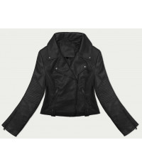 Dámska krátka koženková bunda s asymetrickým zipsom MODA8130 čierna