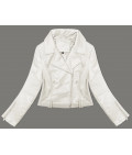 Dámska krátka koženková bunda s asymetrickým zipsom MODA8130 ecru