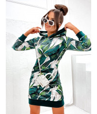 Dámske velúrové šaty/mikina  s kapucňou MODA8250 zelené