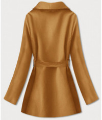 Minimalistyczny krótki płaszcz damski musztardowy (758ART)