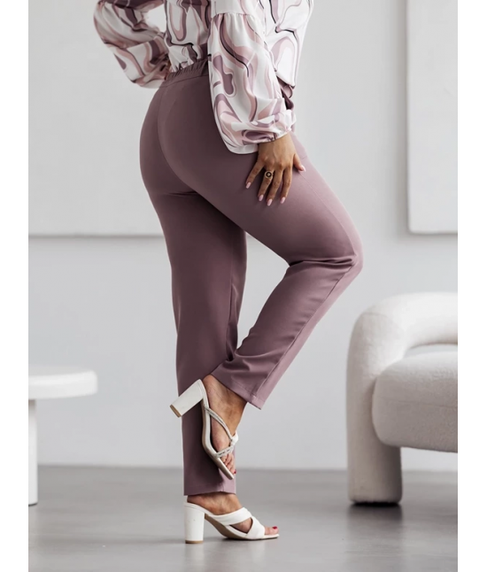 Eleganckie spodnie damskie plus size cappuccino (728)