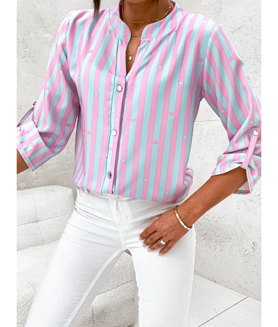 Koszulowa bluzka w pasy różowo-błękitna (739)
