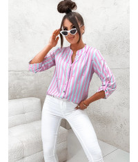 Koszulowa bluzka w pasy różowo-błękitna (739)