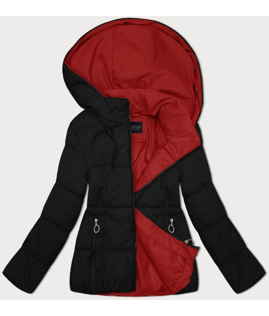 Dámska obojstranná krátka jarná bunda MODA2155 čierno-červená