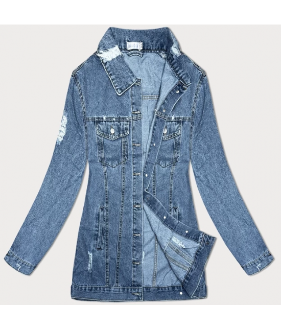 Luźna kurtka jeansowa z przetarciami niebieska (T2850)