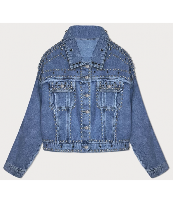 Damska kurtka jeansowa z dżetami niebieska (A1700)