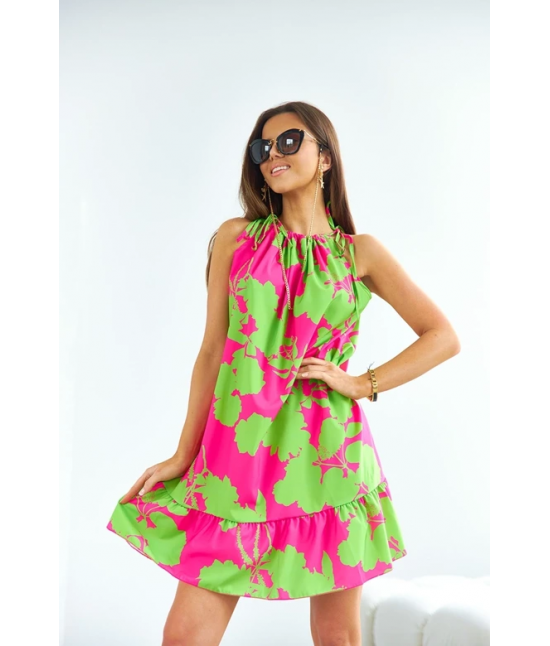 Dámska šaty s voĺánom MODA653 zeleno-ružové