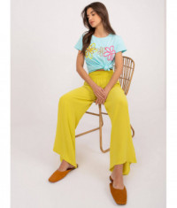 Szerokie spodnie damskie w gumę żółte (8390)