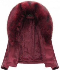Dámska zimná zamatová bunda s kožušinou 6502 bordová