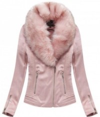 Dámska zimná zamatová bunda s kožušinou 6502 ružová