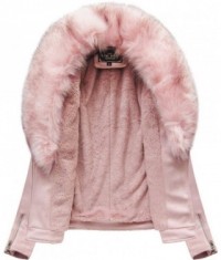 Dámska zimná zamatová bunda s kožušinou 6502 ružová
