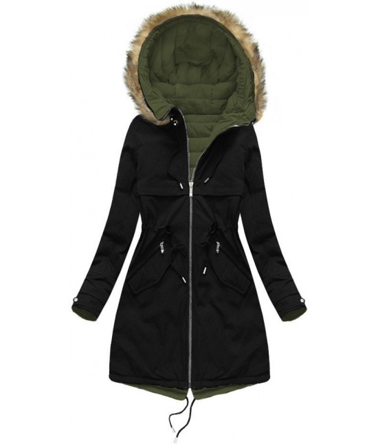 Dámska obojstranná zimná bunda MODA212 čierno-khaki