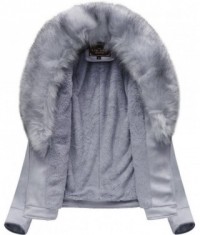 Dámska zamatová zimná bunda 6502BIG šedo-fialová