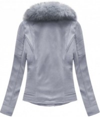 Dámska zamatová zimná bunda 6502BIG šedo-fialová