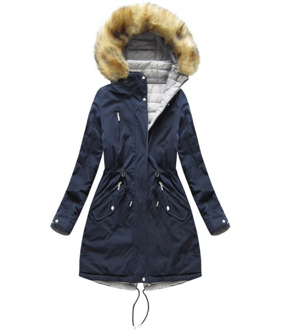Obojstranná zimná bunda s kapucňou MODA210 tmavomodro-šedá