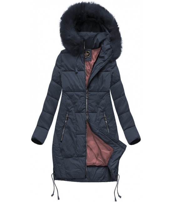 Dámska zimná bunda s kapucňou MODA690 tmavomodrá