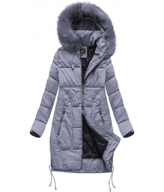 Dámska zimná bunda s kapucňou MODA690 šedo-fialová