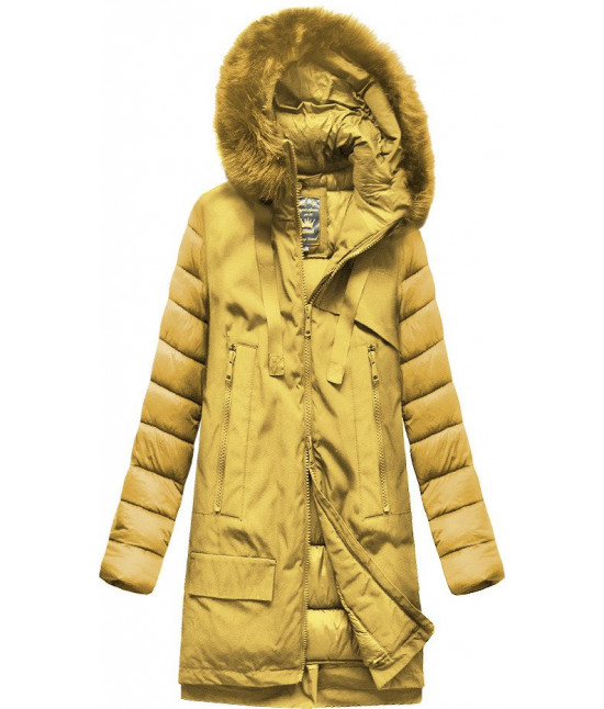 damska-zimna-bunda-z-kombinovanych-materialov-moda708-zlta