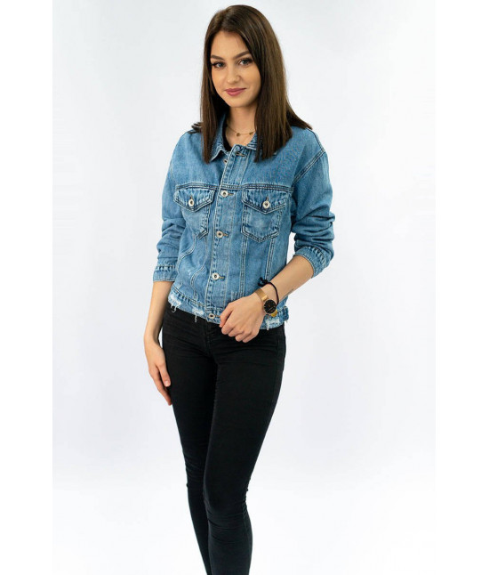 Krátka dámska jeansová bunda MODA355 modrá