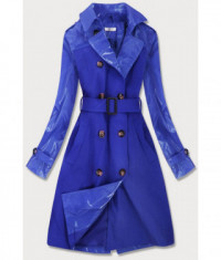 Tenký dámsky kabát z kombinovaných materiálov MODA2027 modrý