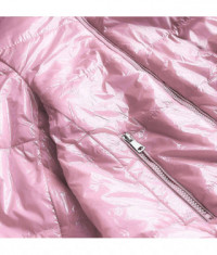 Krátka prešívaná jarná bunda s golierom MODA567 ružová