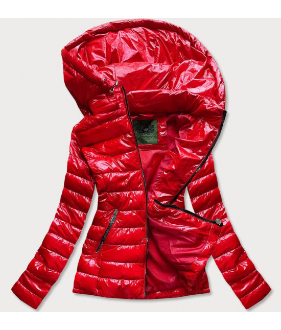 Krátka dámska prešívaná jarná bunda s kapucňou MODA333 červená