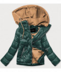 Dámska jarná bunda s kapucňou MODA003 zeleno-karamelová