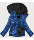 Dámska jarná bunda s kapucňou MODA003 modro-čierna