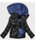 Dámska jarná bunda s kapucňou MODA003 čierno-modrá