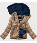 Dámska jarná bunda s kapucňou MODA003BIG karamelovo-modrá