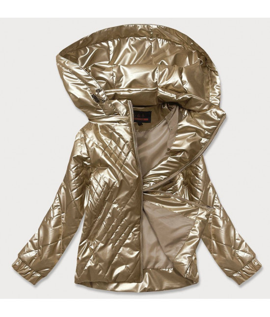 Metalická dámska jarná bunda MODA2021 zlatá